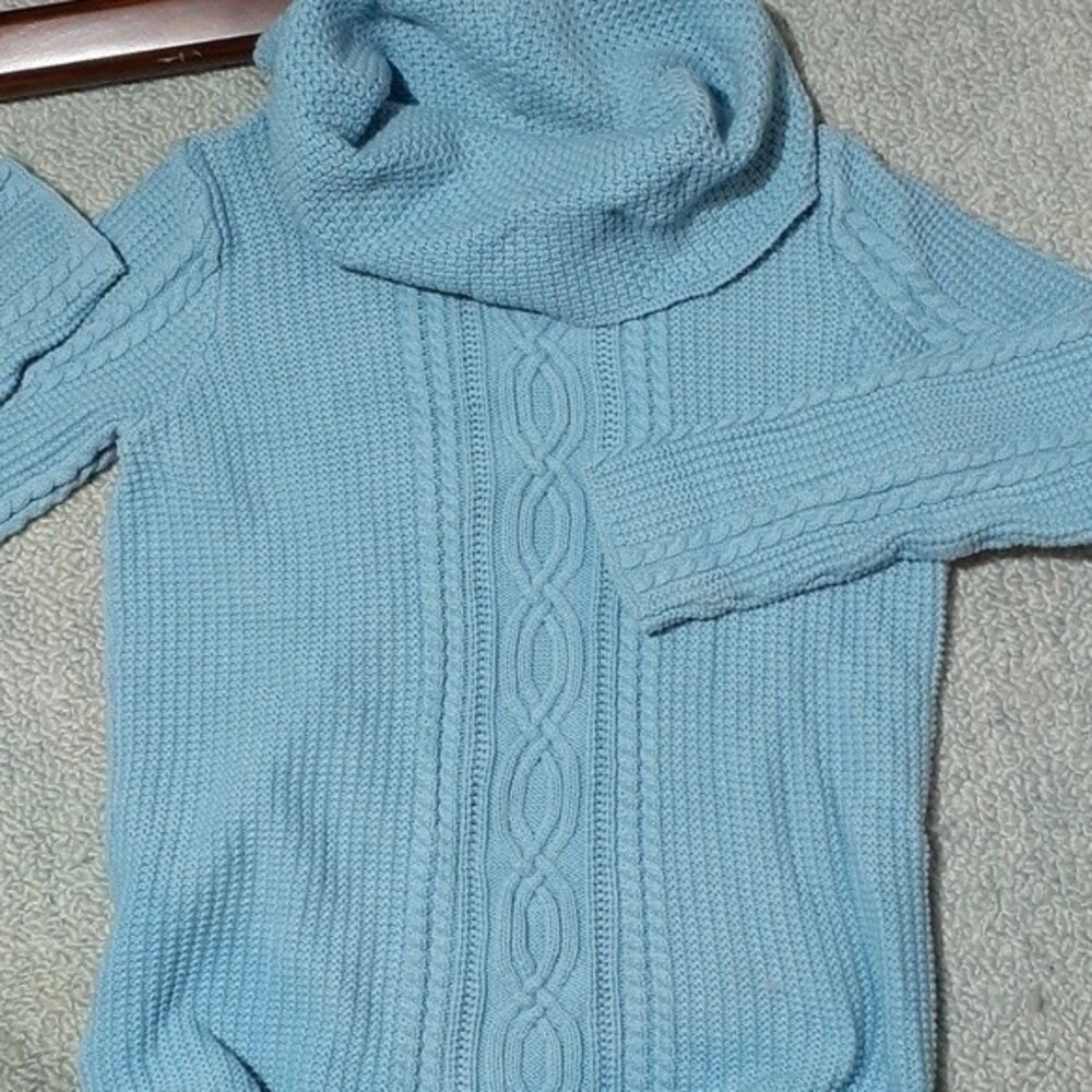 jeanne pierre Cotton sweater blue cowl turtleneck m medium top vintage
